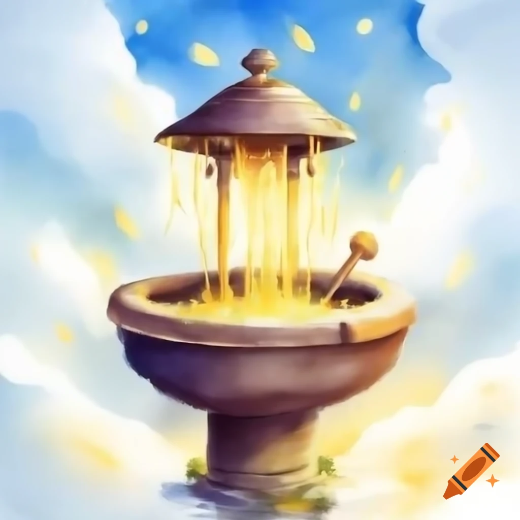 Magical Well of Wishes surrounded by golden stardust glowing in the sky