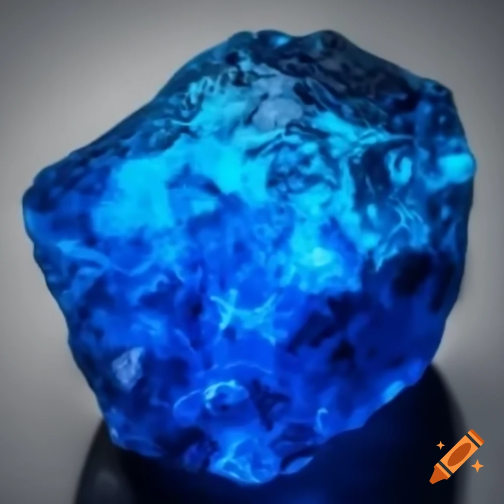 Bright blue glowing rough rock with blue steam
