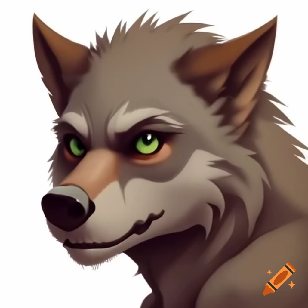 Close-up of female werewolf with brown fur and green eyes