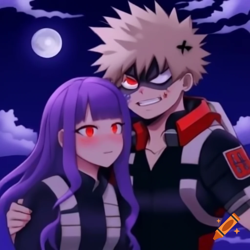 Katsuki Bakugo in U.A. uniform with girlfriend featuring purple hair ...