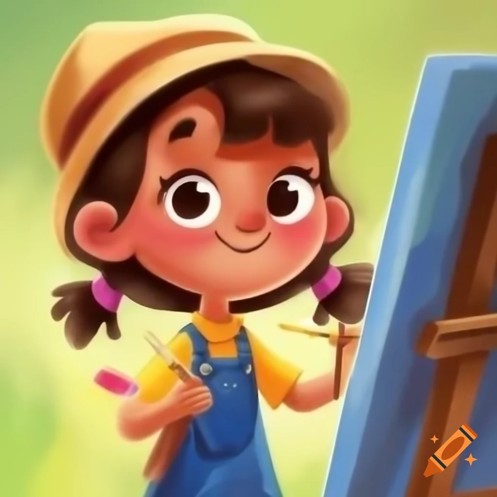 Cute girl holding painting brush, showcasing artistic creativity