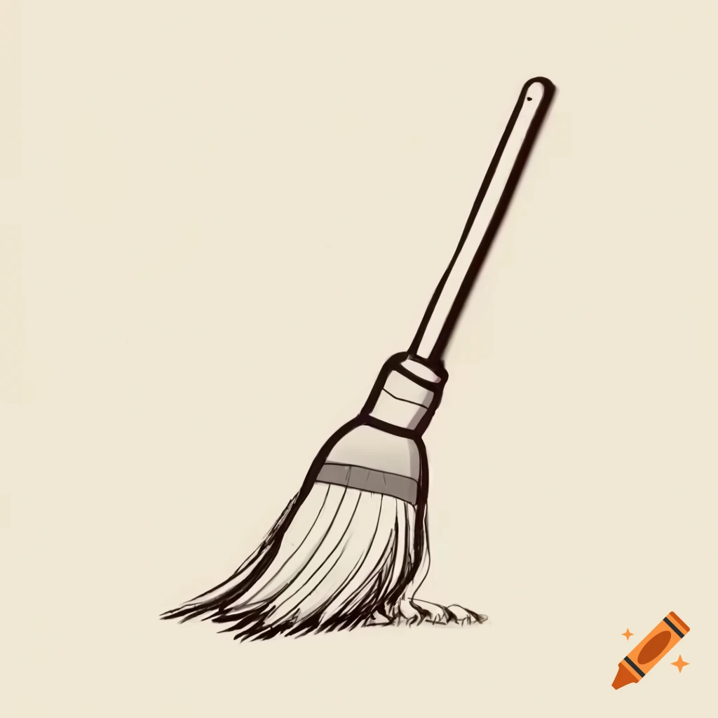 Sketch of a dusty broom illuminated by a sunbeam