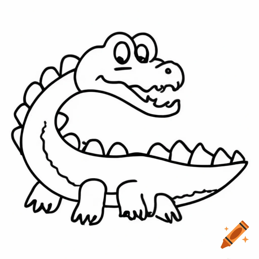 Simple line drawing outline of a friendly alligator for children's coloring book