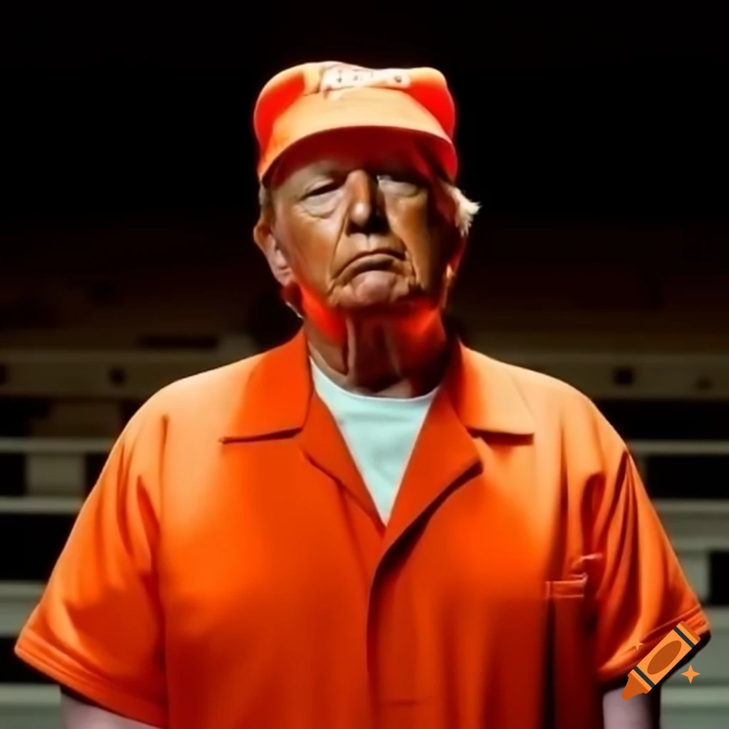 Satirical depiction of donald trump in jail jumpsuit singing on Craiyon