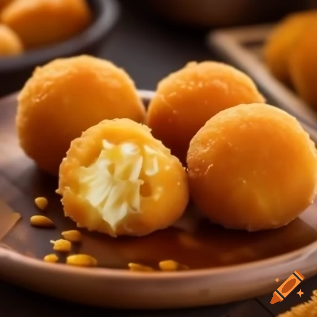 Close-up of golden cheese croquettes with melted cheese oozing out