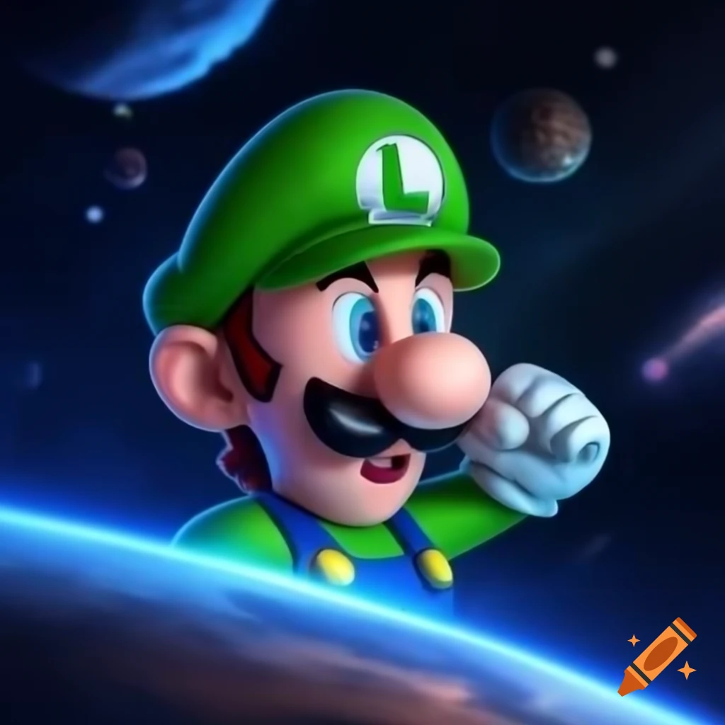 Close up of luigi character in outer space on Craiyon