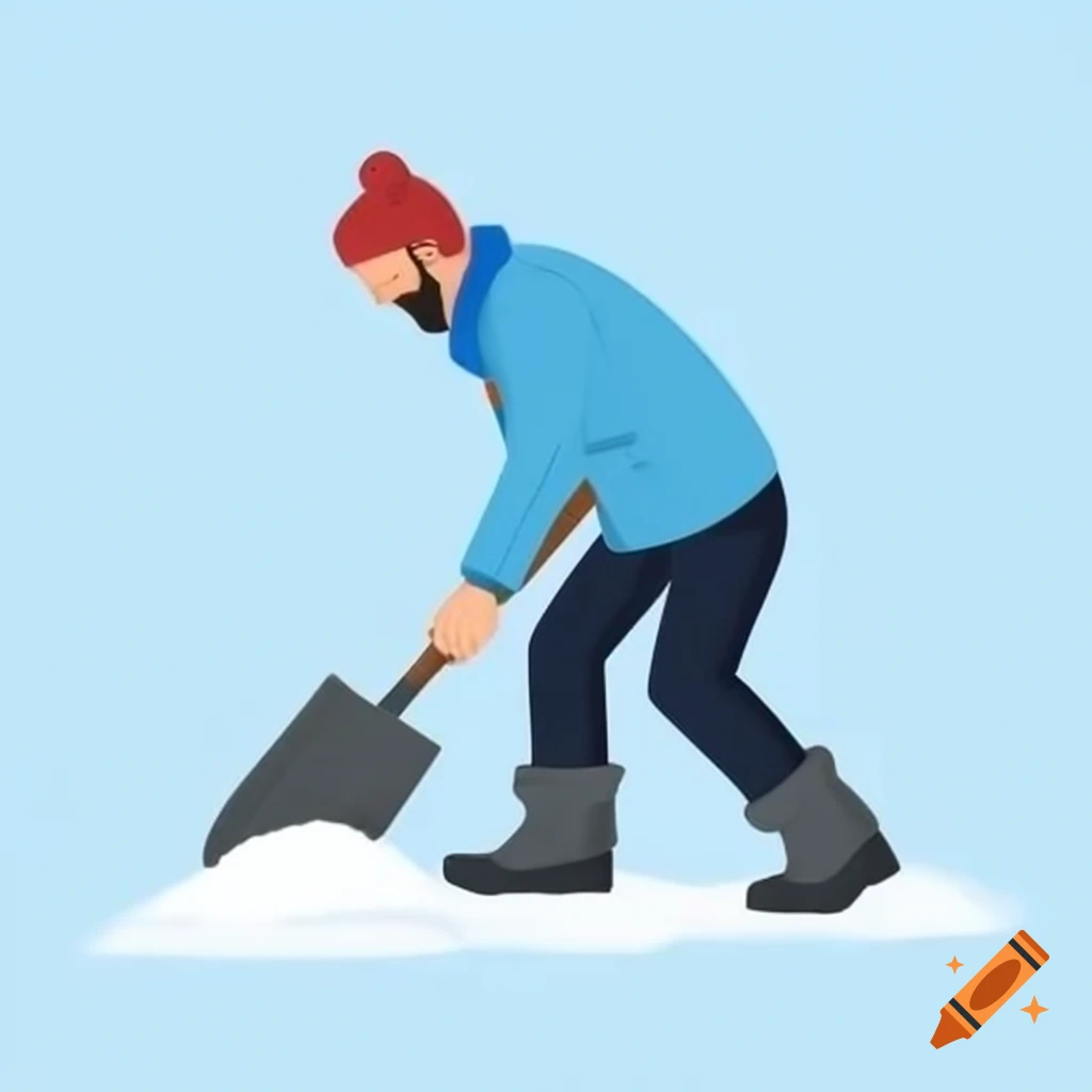 Man shoveling snow wearing warm winter gear and black boots