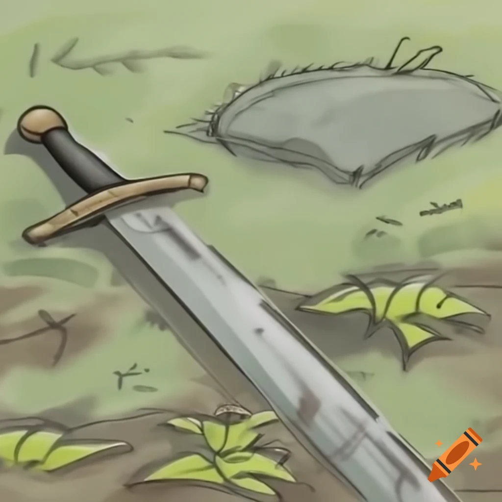 Dirty sword resting on garden soil