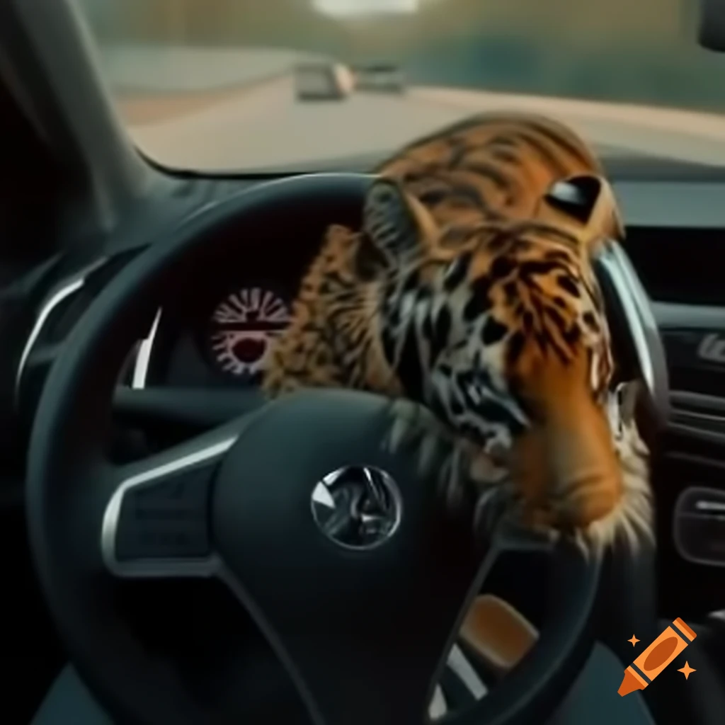 Tigers observed in a car video setting