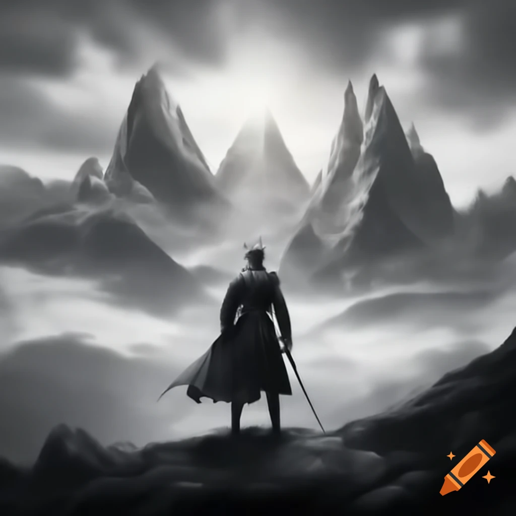 Sentinel in ACT uniform standing against grayscale mountain panorama