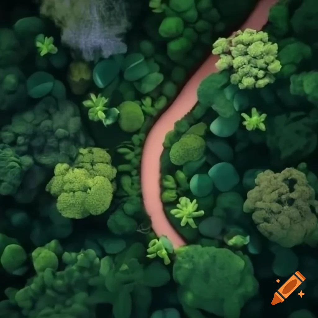 Isometric view of tiny winding path in Australian rainforest