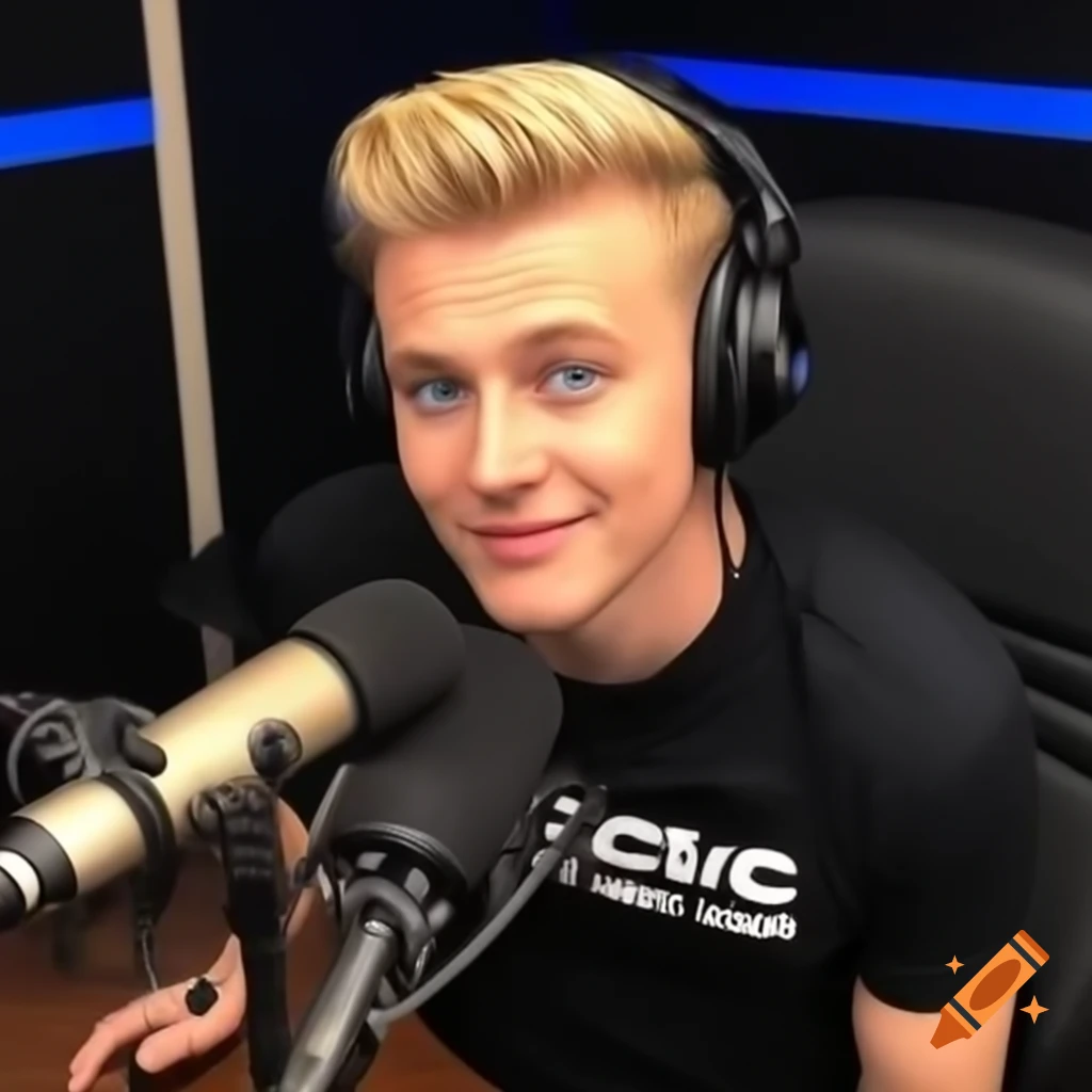 Engaging young podcast host with headphones in front of microphone
