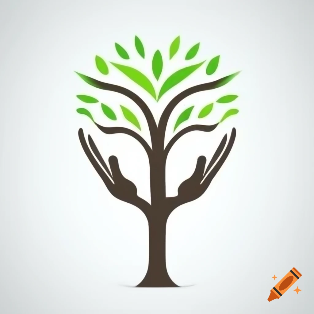 Stylized logo of tree trunk shaped like intertwined hands symbolizing ...