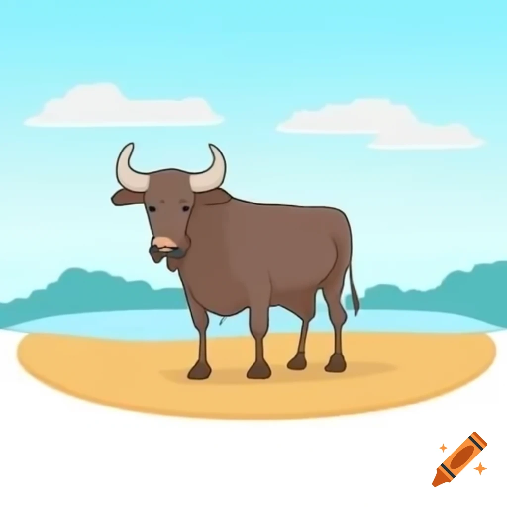 Bull standing in arena, poised to fall