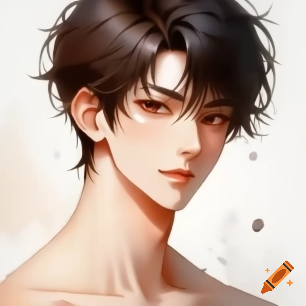 Striking anime character with dark brown hair and warm brown eyes on ...