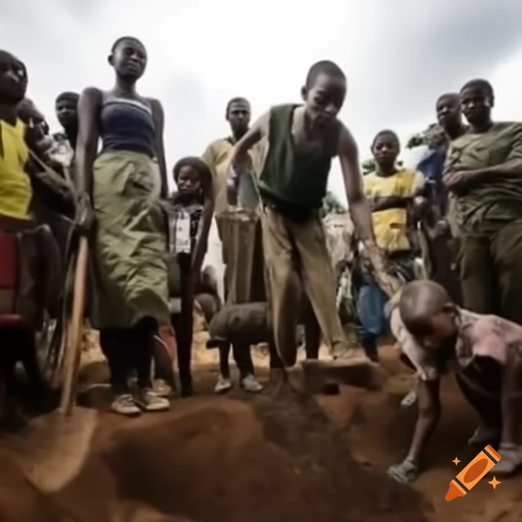 Diamond mine in Sierra Leone with workers and armed guards
