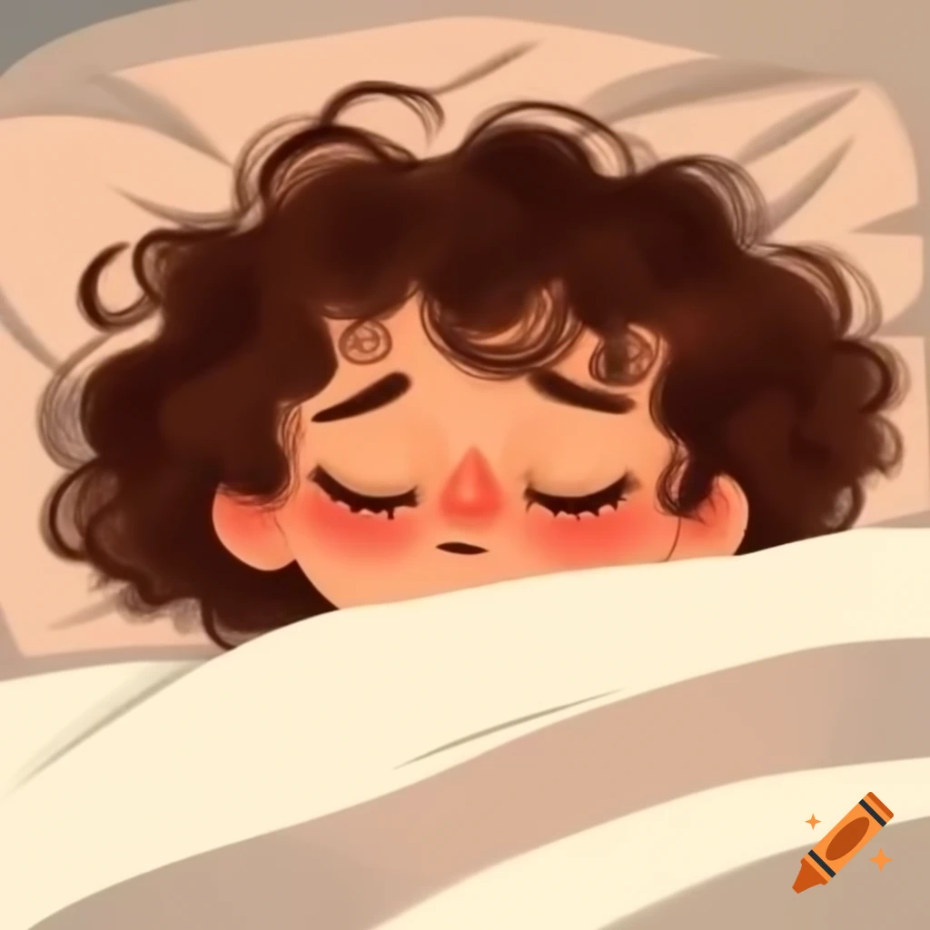 Charming girl with brown eyes and curly hair sleeping peacefully
