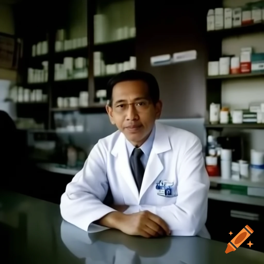 Malay pharmacist serving customers at the counter
