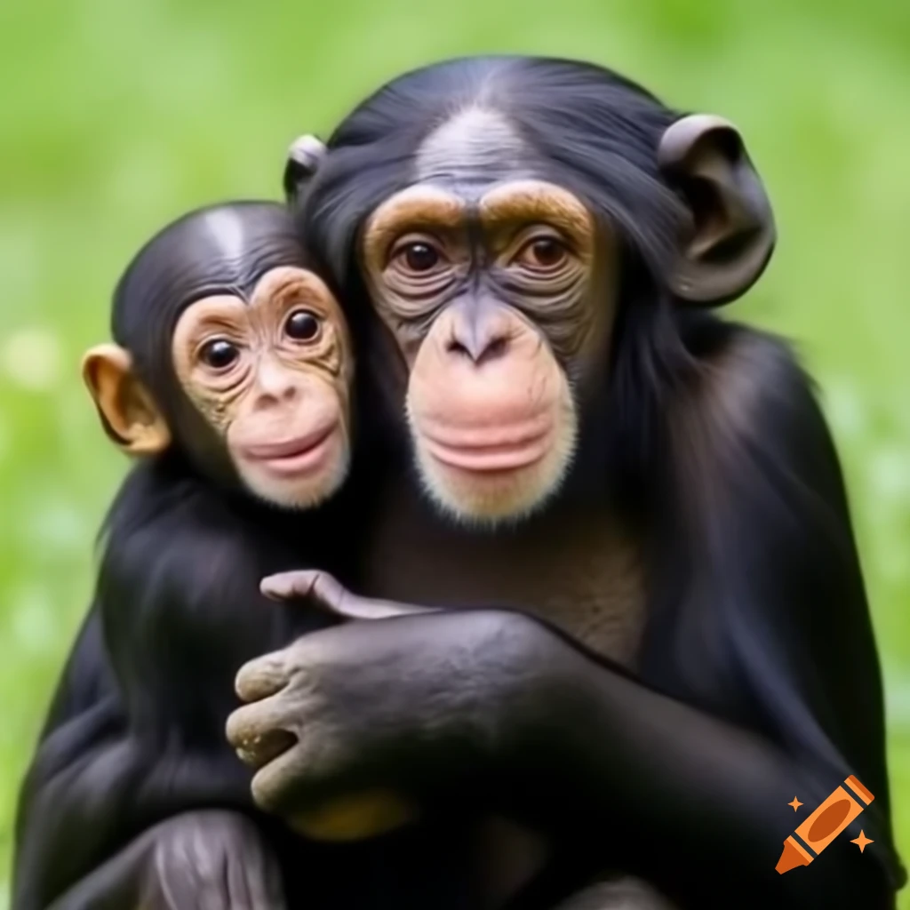 Young bonobo with mother in natural habitat