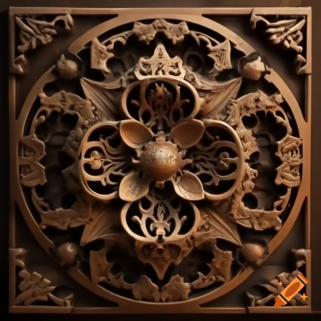 Intricately carved wooden design with ornate patterns