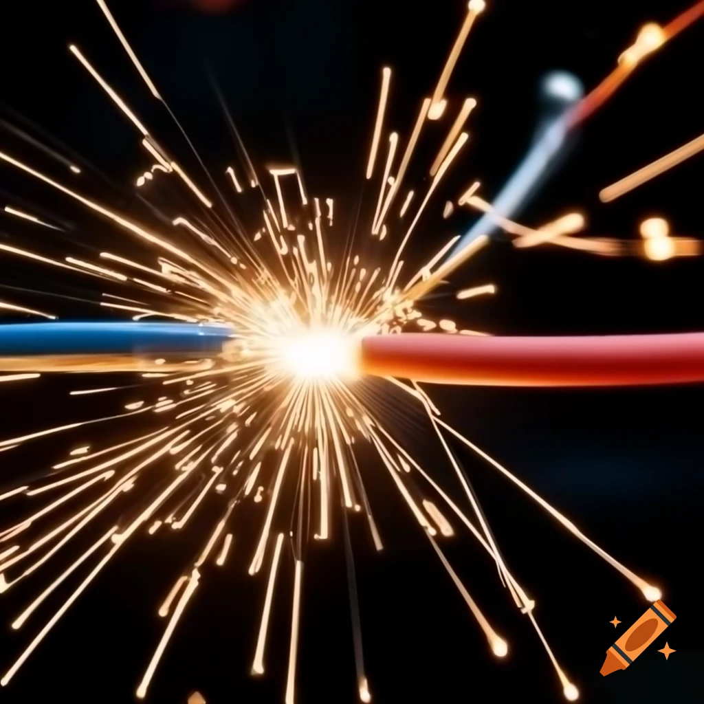 Sparks from joined cables, illustrating electrical connection