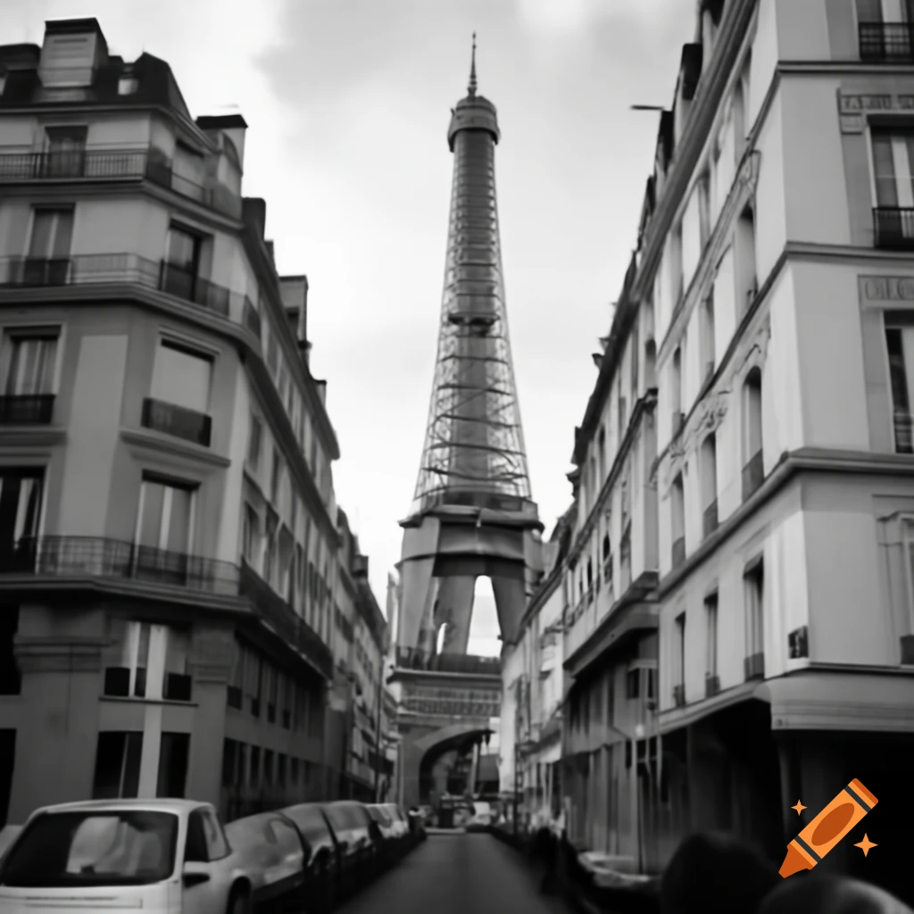 Black and white image of Paris with the Eiffel Tower