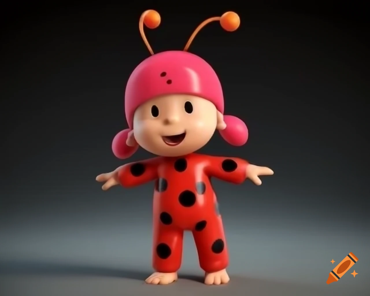 3D animated child in ladybug onesie t-posing