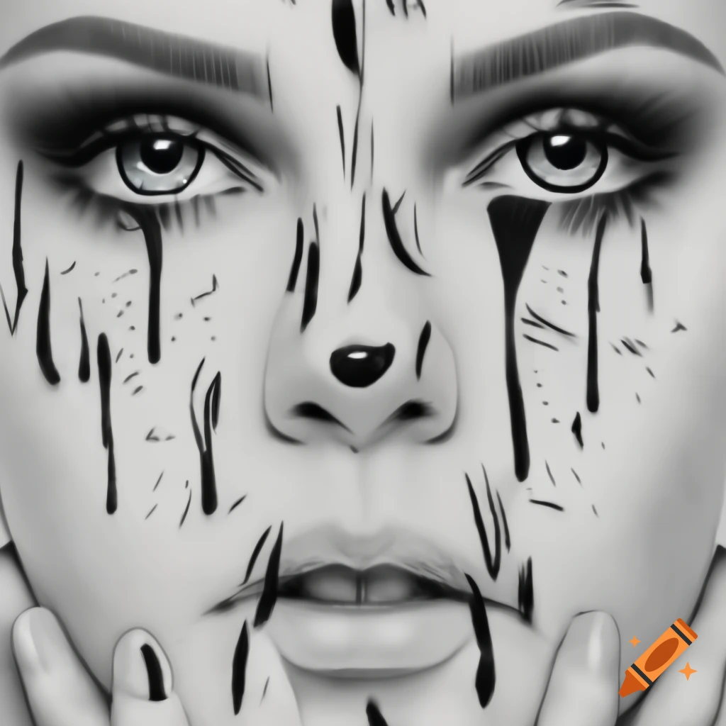 Stylized black and white drawing of a highly detailed human eye on Craiyon