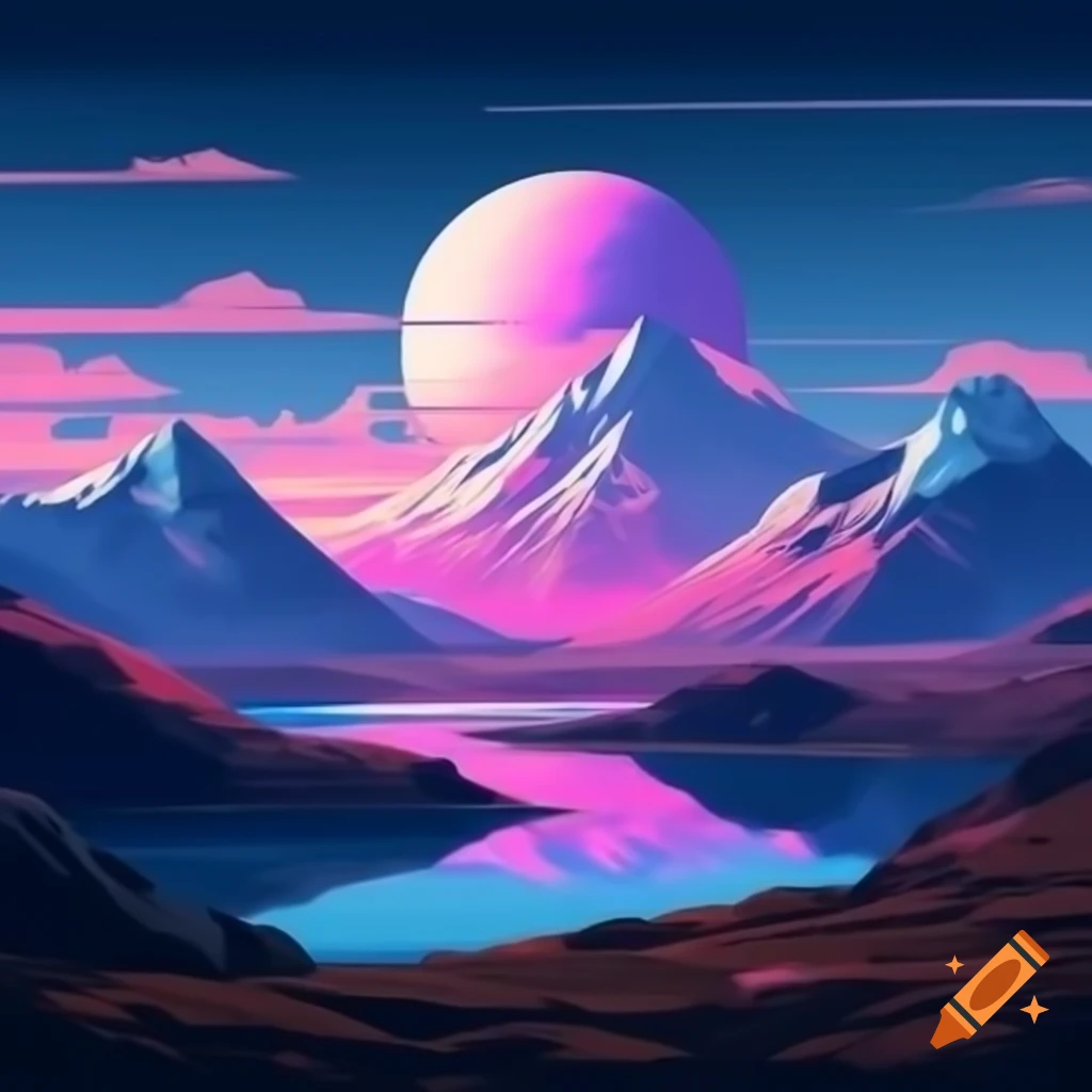 Fjords in vaporwave style with lofi aesthetic