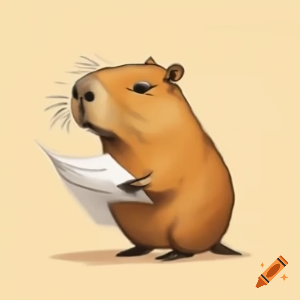 Capybara collecting paper in an illustration