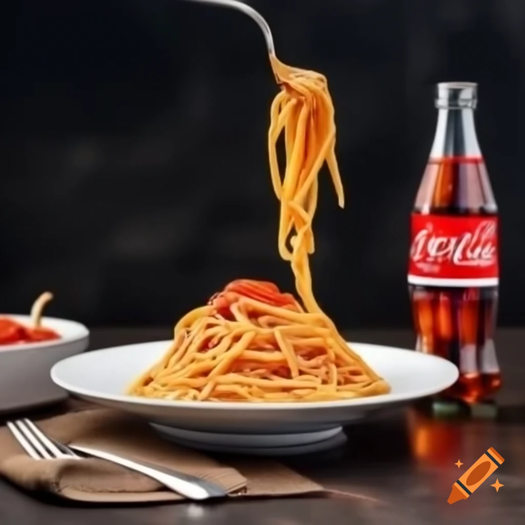 Spaghetti carbonara served with a coke