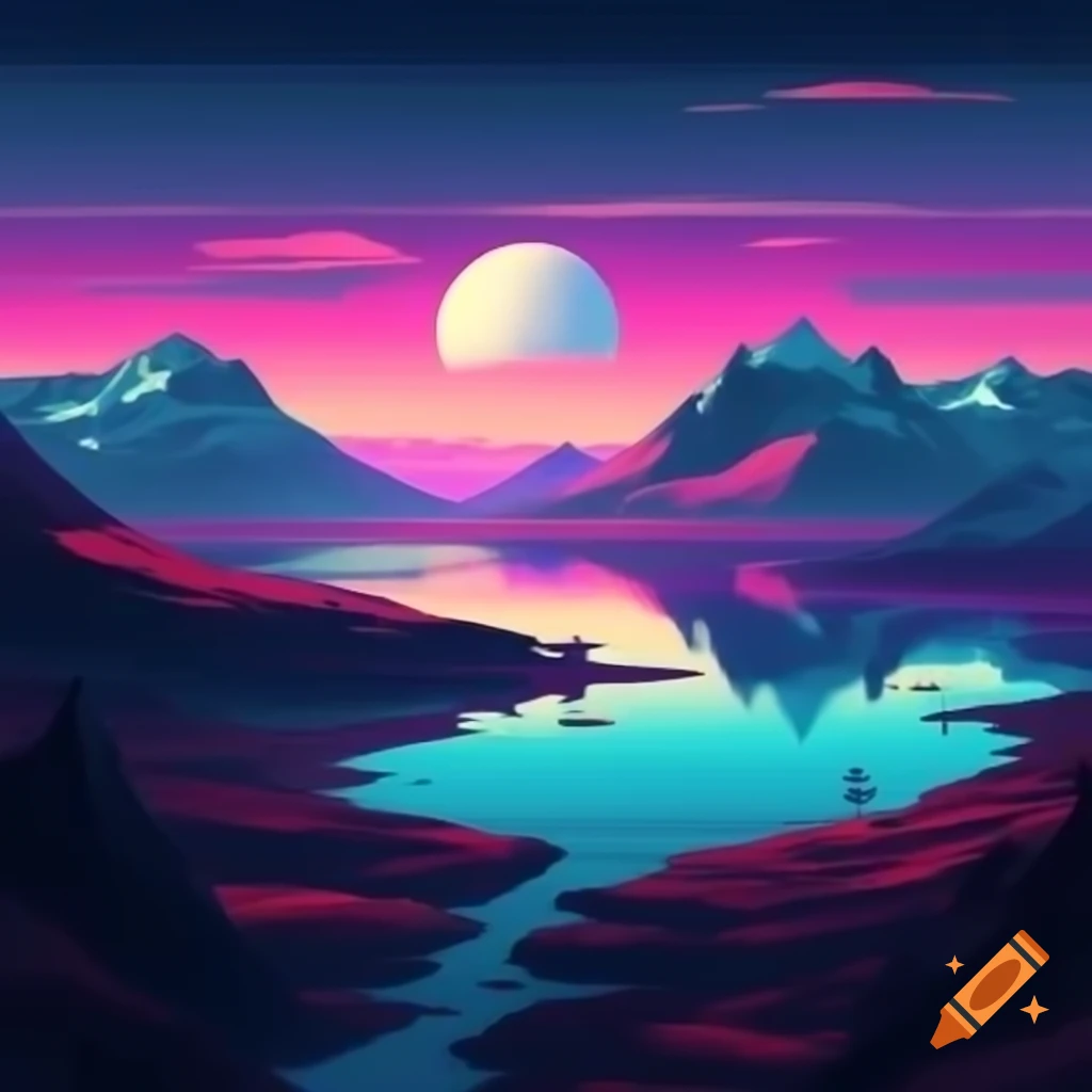 Fjords in vaporwave style with lofi aesthetic