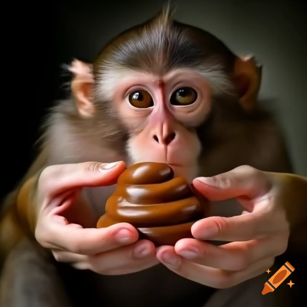 Monkey holding objects in hands, playful expression