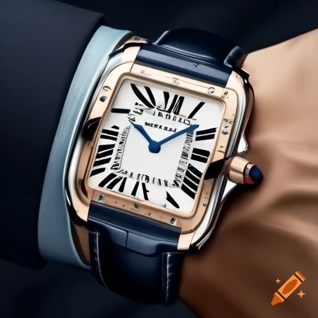 Design of a watch featuring a nonagon dial, dark face, silver hands with dark green tips, and a dial with screws