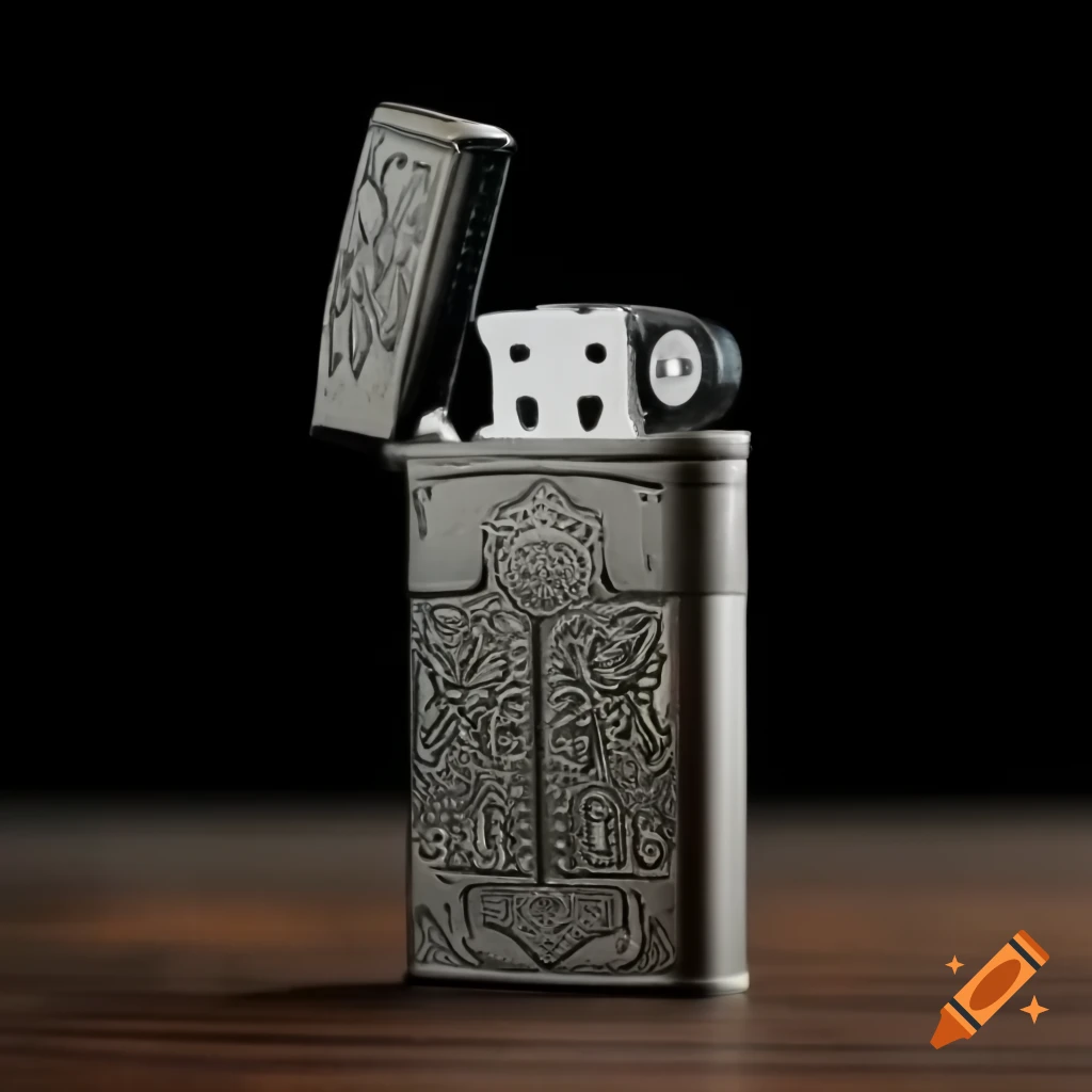 Antique gunmetal lighter with elegantly engraved swans