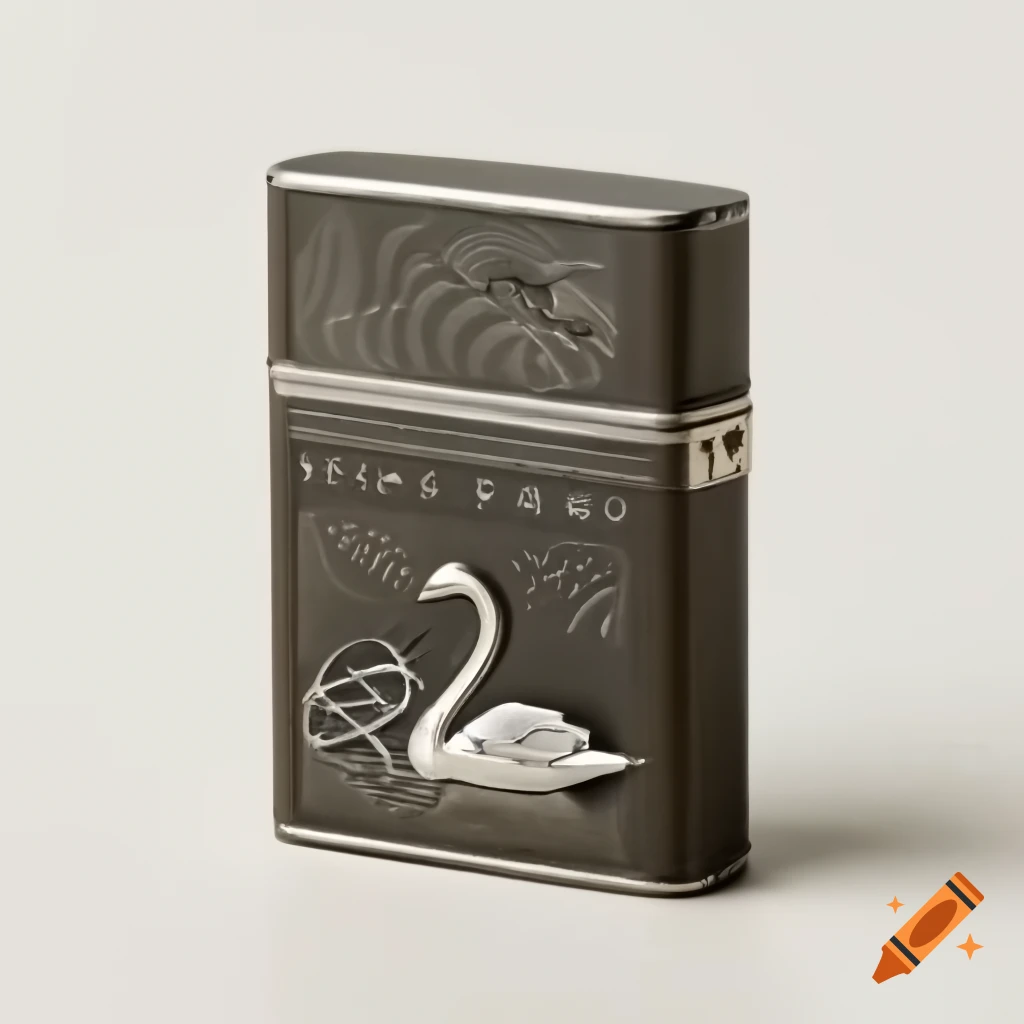 Antique gunmetal lighter with elegantly engraved swans