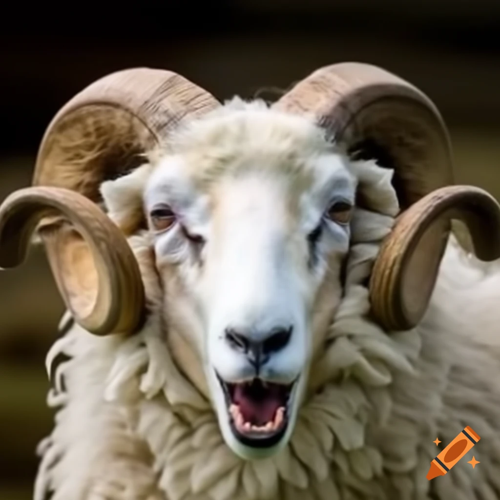 Close-up of sheep head showcasing large teeth