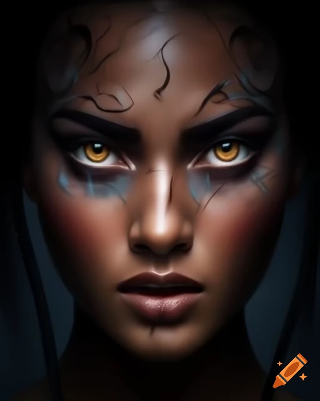 Captivating portrait of a woman with expressive eyes and dark hair on ...