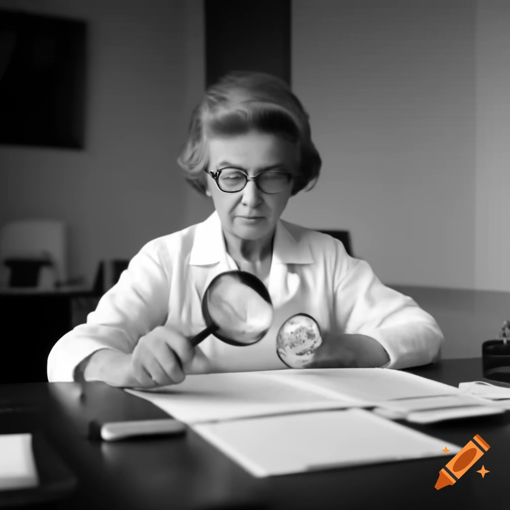 Latino female doctor examining document with magnifying glass in meeting room