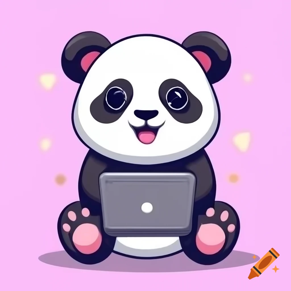 Cute panda programming at a laptop