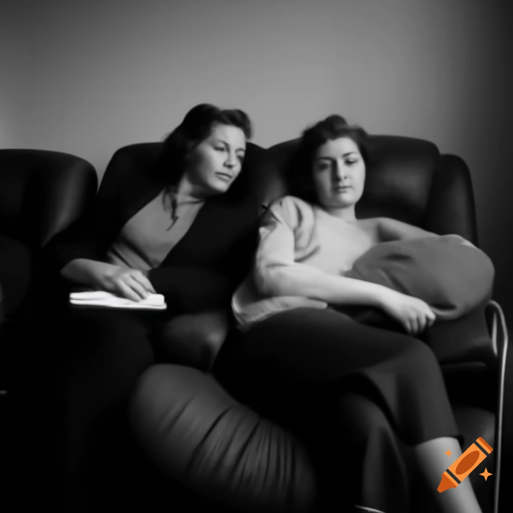 Two young women engaged in psychotherapy session, one relaxed on a recliner