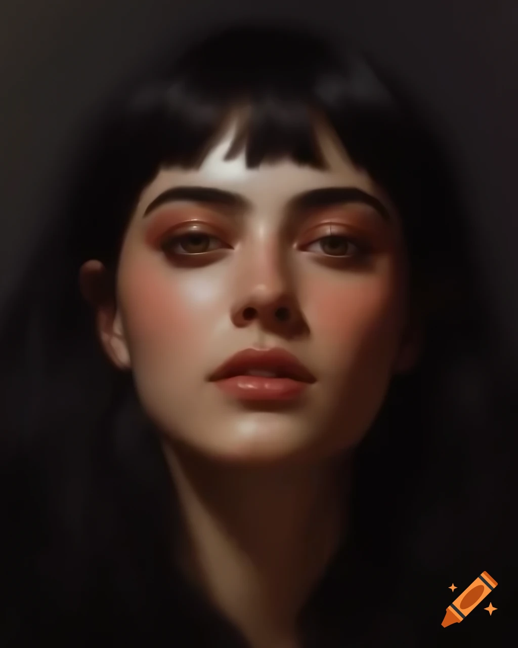 Hyperrealistic portrait of a woman with dark expressive eyes and styled ...