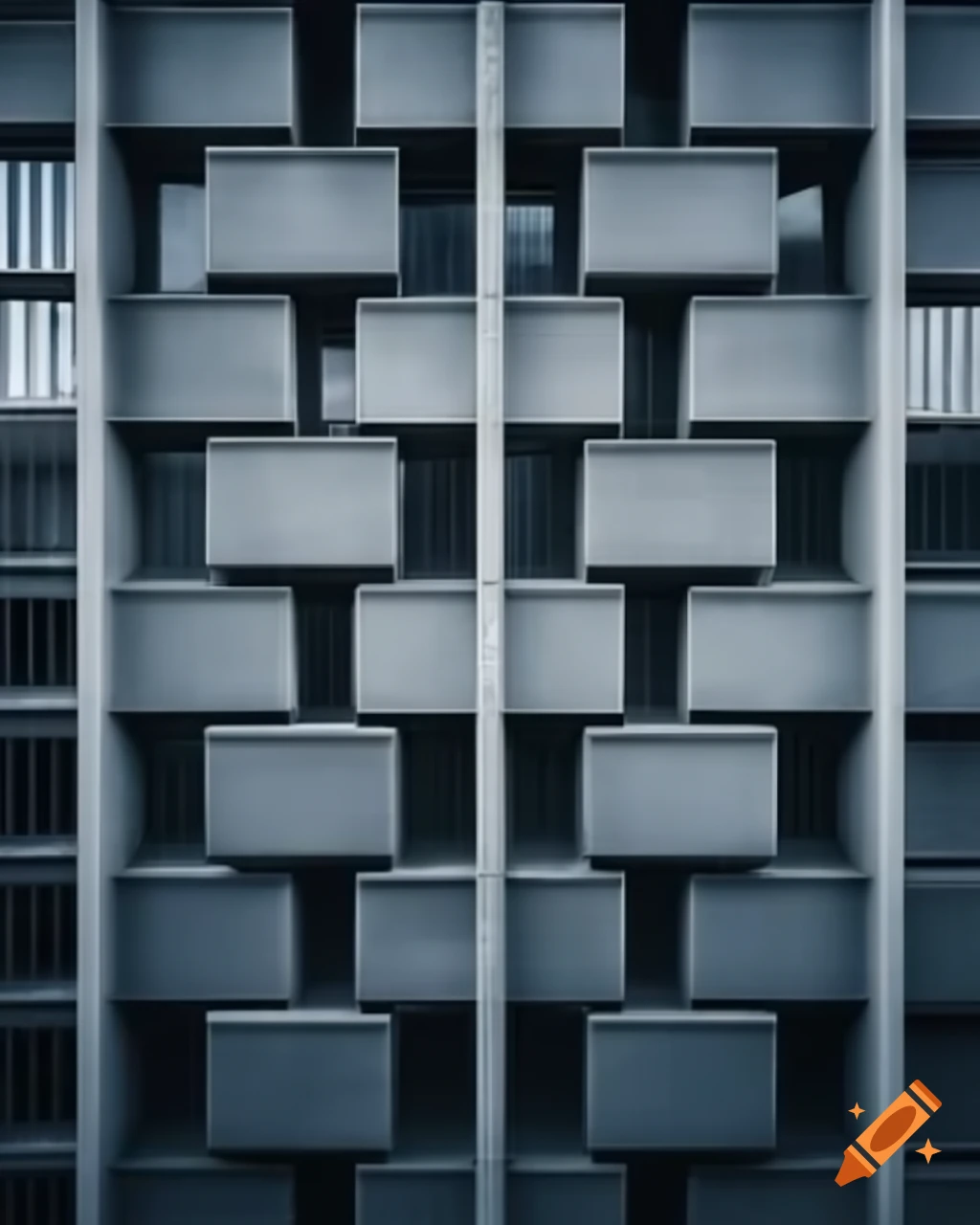 Minimalist concrete office building with grid pattern and geometric lines