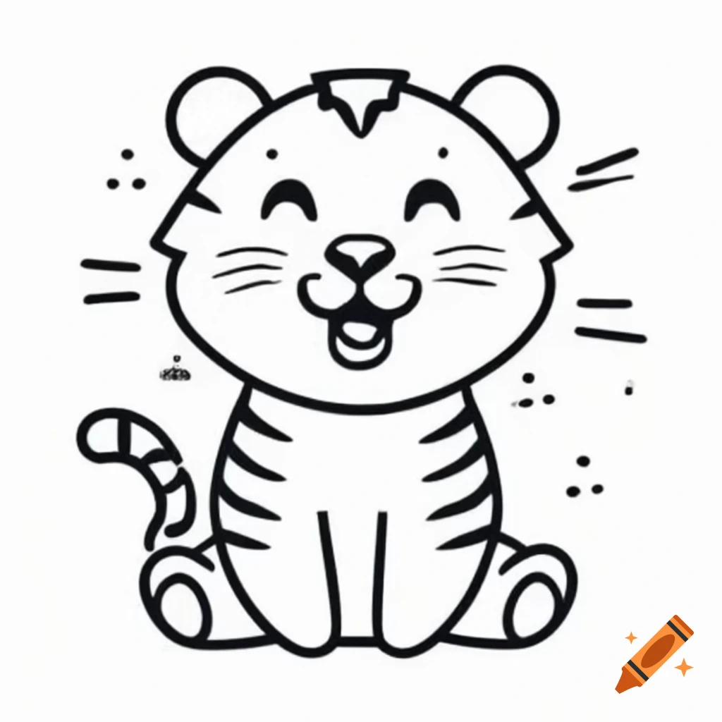 Happy tiger in line art style