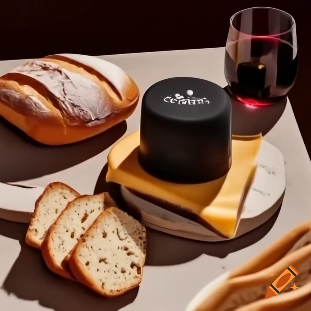 Black bomber cheese served with French bread and a glass of red wine