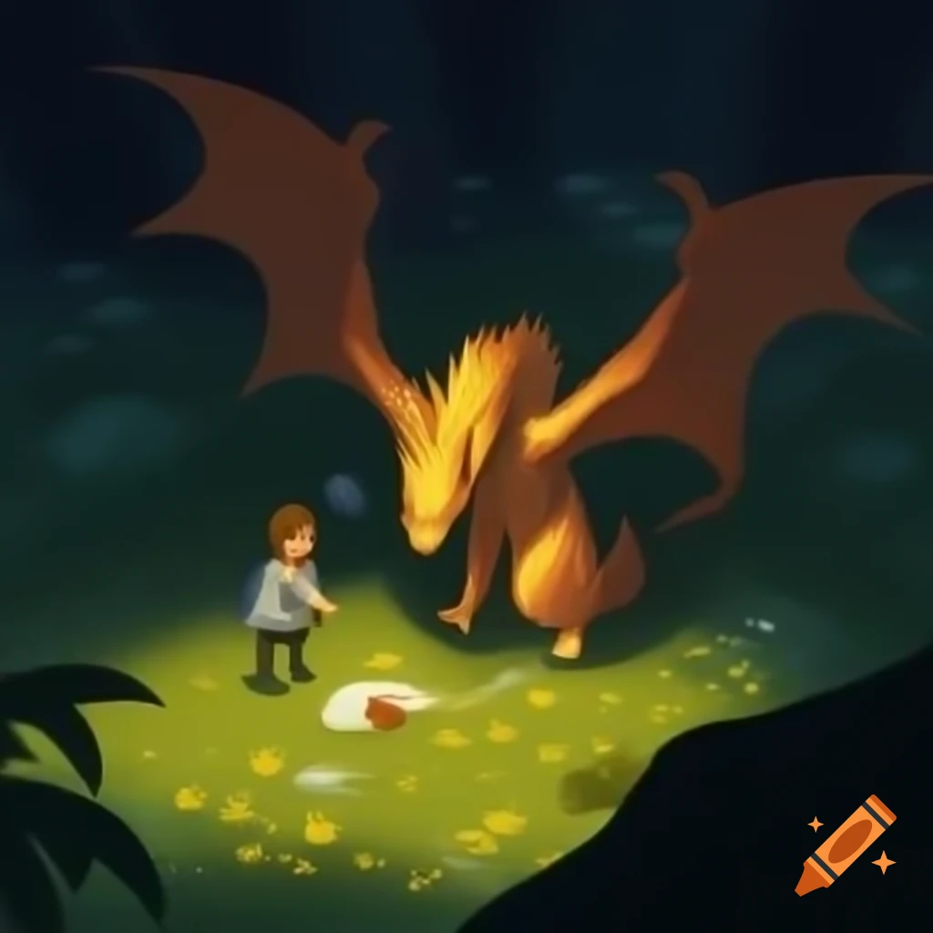 Magical dragon Solari in sunny village during summer drought