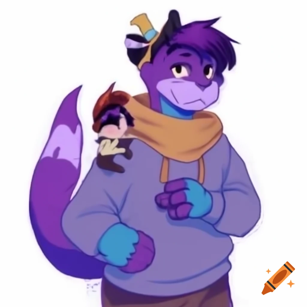 Playful anthropomorphic otter in hooded sweatshirt with goofy expression