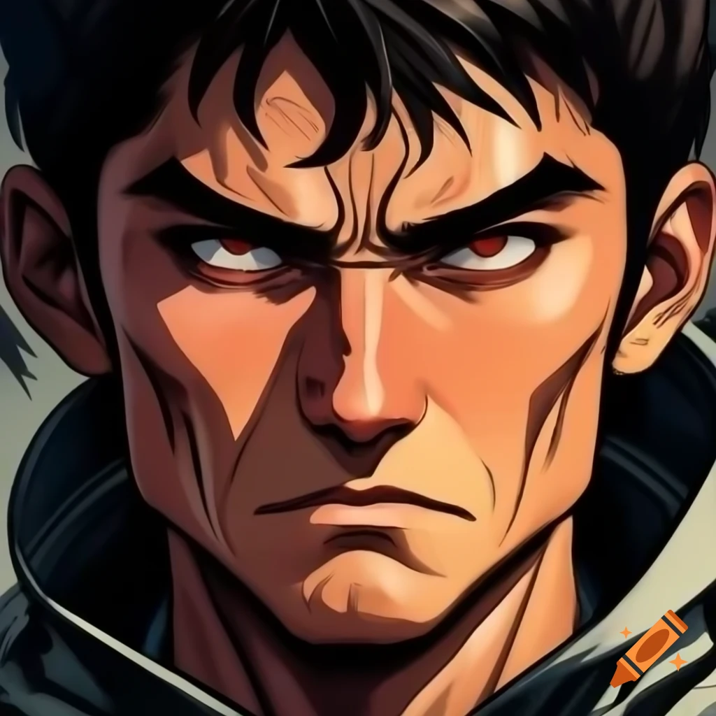 Determined man in graphic novel style with bold lines and intense gaze
