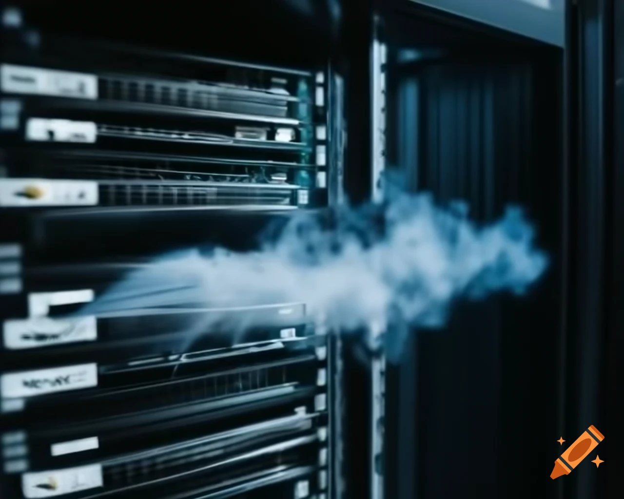 Wisp of white smoke from server indicating malfunction