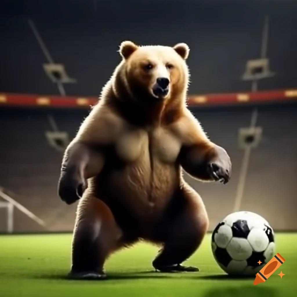 Panda bear playing soccer in a playful setting
